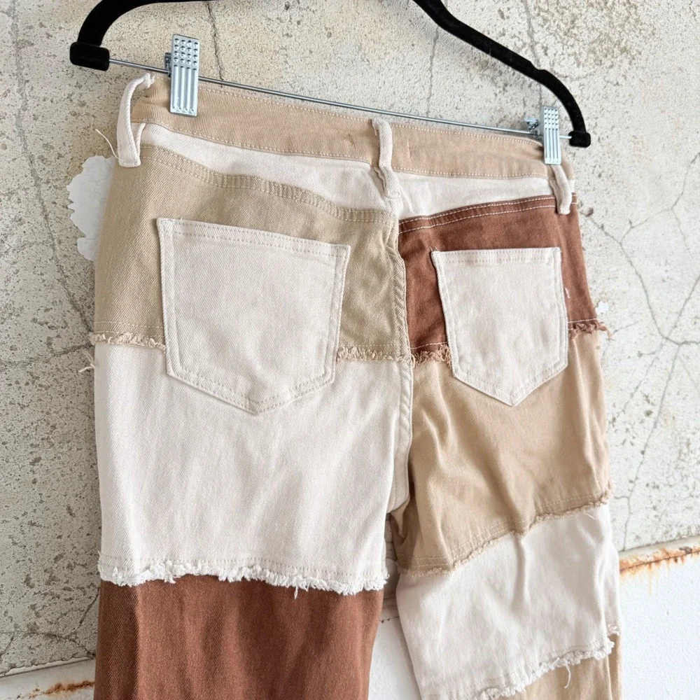 Patchwork‎ Flare Jeans Boho Frayed Low Rise Denim Womens 29 Festival Retro - Picture 3 of 11